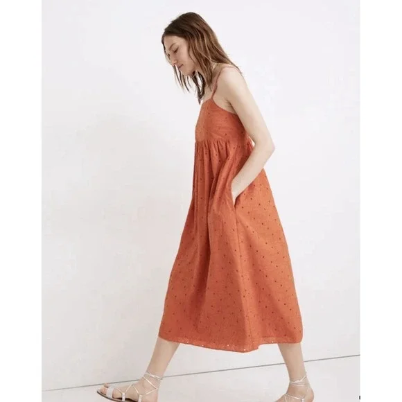 Madewell Orange Eyelet‎ Summertime Cami Midi Dress In Rusted Clay Size Medium - Picture 2 of 9
